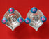 Pure Silver Fancy Diya Pair With Blue Flowers 20g